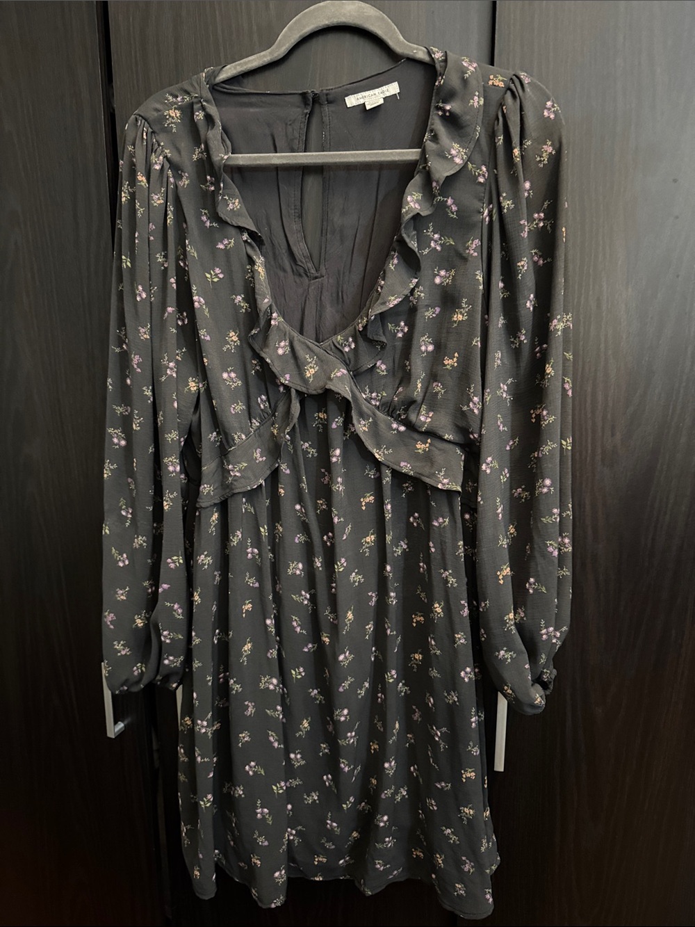 American Eagle Outfitters Black Floral Ruffle Long Sleeve Dress